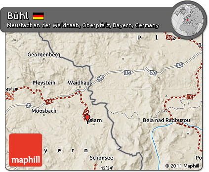Shaded Relief Map of Bühl