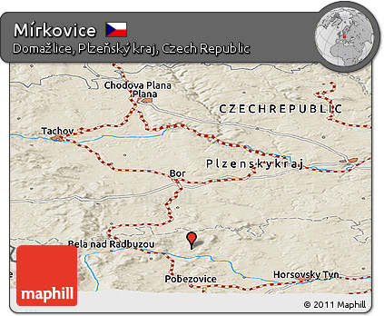 Shaded Relief Panoramic Map of Mírkovice