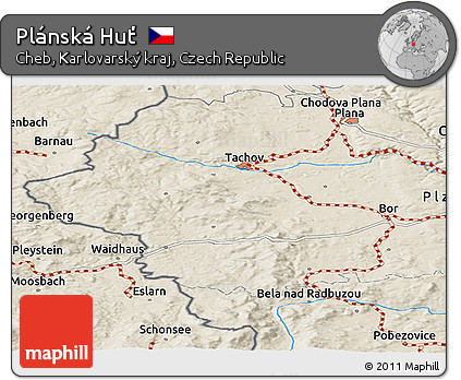 Shaded Relief Panoramic Map of Plánská Huť
