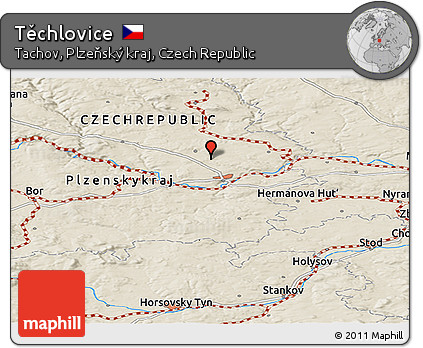 Shaded Relief Panoramic Map of Těchlovice