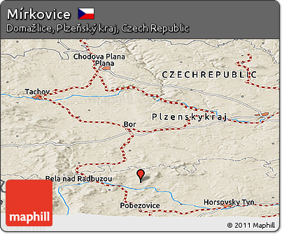 Shaded Relief Panoramic Map of Mírkovice