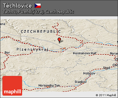 Shaded Relief Panoramic Map of Těchlovice