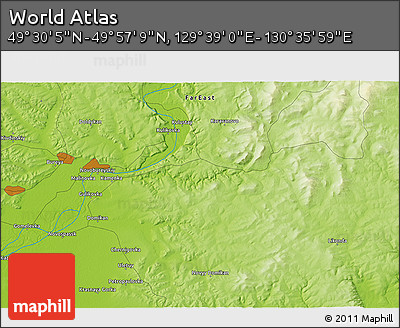 Physical 3D Map of the Area around 49° 43' 37" N, 130° 7' 30" E
