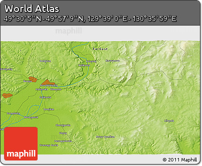 Physical 3D Map of the Area around 49° 43' 37" N, 130° 7' 30" E