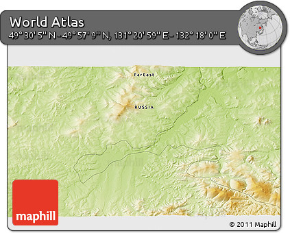 Physical 3D Map of the Area around 49° 43' 37" N, 131° 49' 29" E