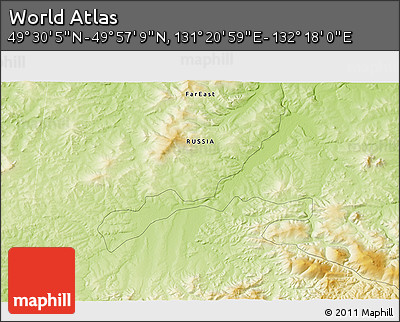 Physical 3D Map of the Area around 49° 43' 37" N, 131° 49' 29" E