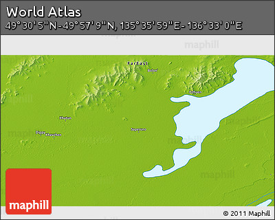 Physical 3D Map of the Area around 49° 43' 37" N, 136° 4' 29" E