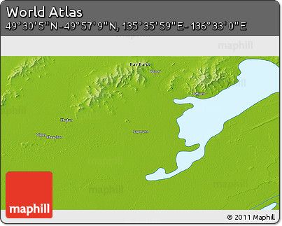 Physical 3D Map of the Area around 49° 43' 37" N, 136° 4' 29" E