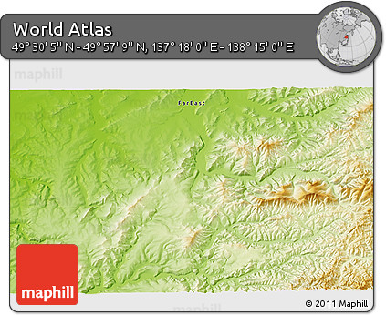 Physical 3D Map of the Area around 49° 43' 37" N, 137° 46' 30" E