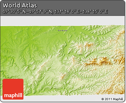 Physical 3D Map of the Area around 49° 43' 37" N, 137° 46' 30" E