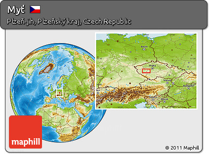 Physical Location Map of Myť