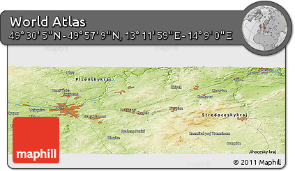 Physical Panoramic Map of the Area around 49° 43' 37" N, 13° 40' 30" E