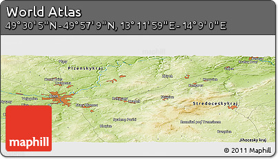 Physical Panoramic Map of the Area around 49° 43' 37" N, 13° 40' 30" E