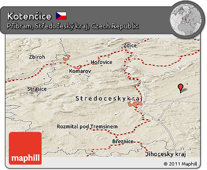 Shaded Relief Panoramic Map of Kotenčice