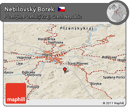 Shaded Relief Panoramic Map of Nebílovský Borek