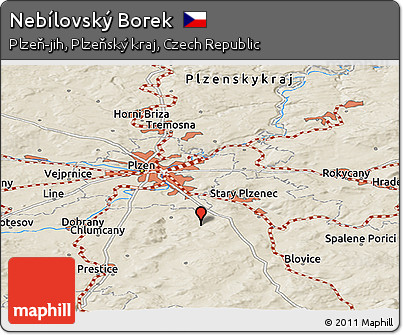 Shaded Relief Panoramic Map of Nebílovský Borek