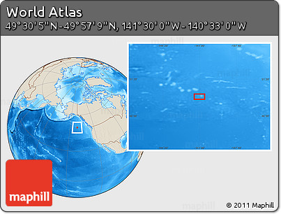 Shaded Relief Location Map of the Area around 49° 43' 37" N, 141° 1' 30" W