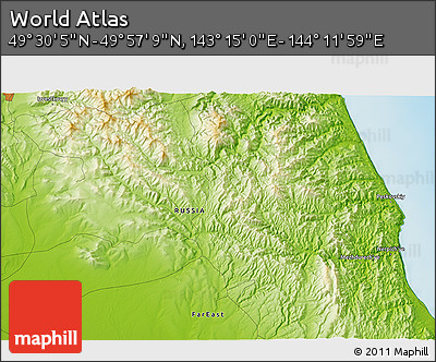 Physical 3D Map of the Area around 49° 43' 37" N, 143° 43' 29" E