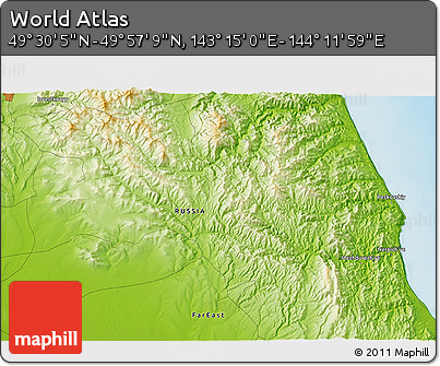 Physical 3D Map of the Area around 49° 43' 37" N, 143° 43' 29" E