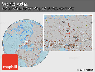 Gray Location Map of the Area around 49° 43' 37" N, 14° 31' 30" E, hill shading