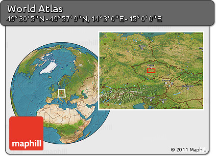 Satellite Location Map of the Area around 49° 43' 37" N, 14° 31' 30" E