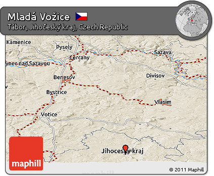 Shaded Relief Panoramic Map of Mladá Vožice