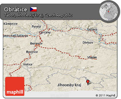 Shaded Relief Panoramic Map of Obrátice