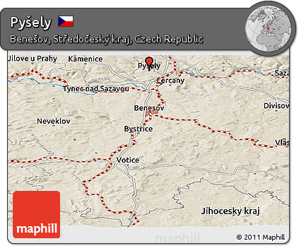 Shaded Relief Panoramic Map of Pyšely