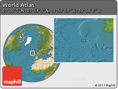 Satellite Location Map of the Area around 49° 43' 37" N, 14° 22' 30" W