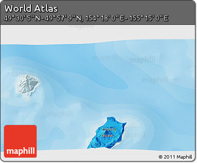 Political 3D Map of the Area around 49° 43' 37" N, 154° 46' 30" E