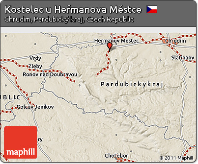 Shaded Relief 3D Map of Kostelec U Heřmanova Městce