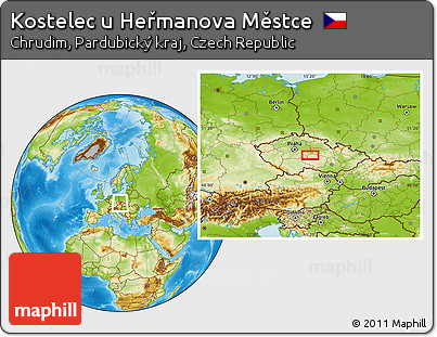 Physical Location Map of Kostelec U Heřmanova Městce