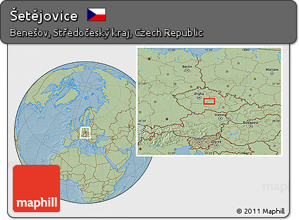 Savanna Style Location Map of Šetějovice, hill shading
