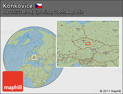Savanna Style Location Map of Koňkovice, hill shading
