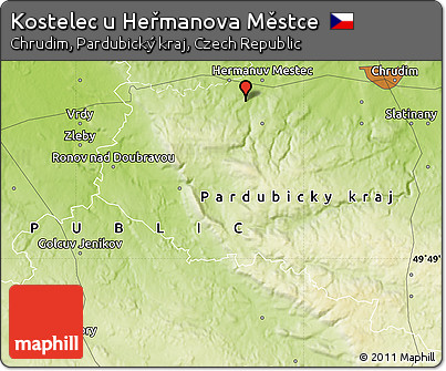 Physical Map of Kostelec U Heřmanova Městce