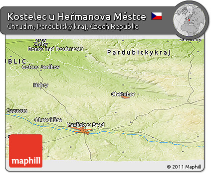 Physical Panoramic Map of Kostelec U Heřmanova Městce