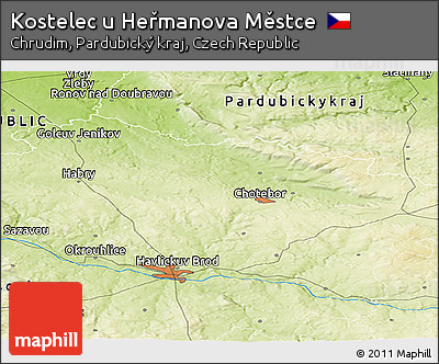 Physical Panoramic Map of Kostelec U Heřmanova Městce