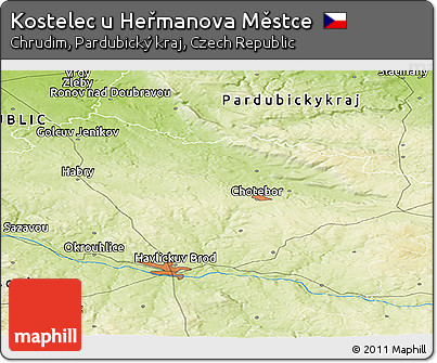 Physical Panoramic Map of Kostelec U Heřmanova Městce