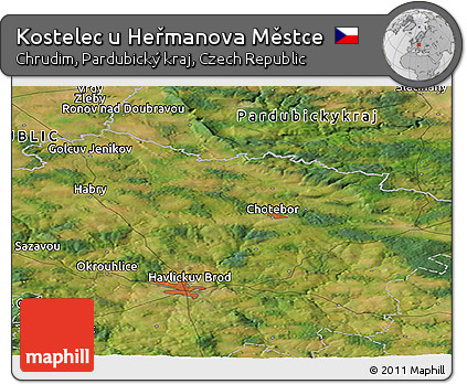Satellite Panoramic Map of Kostelec U Heřmanova Městce