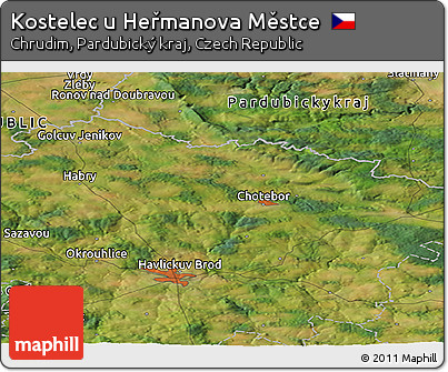 Satellite Panoramic Map of Kostelec U Heřmanova Městce