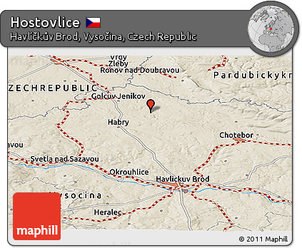Shaded Relief Panoramic Map of Hostovlice
