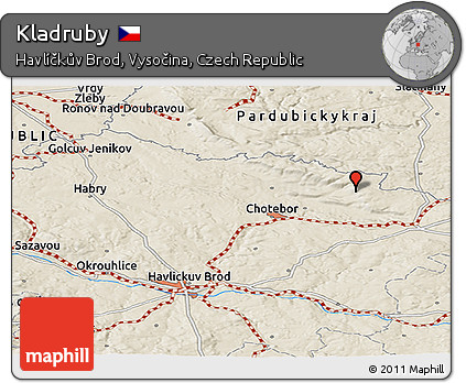 Shaded Relief Panoramic Map of Kladruby