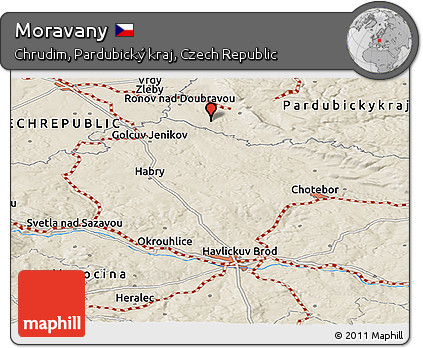 Shaded Relief Panoramic Map of Moravany