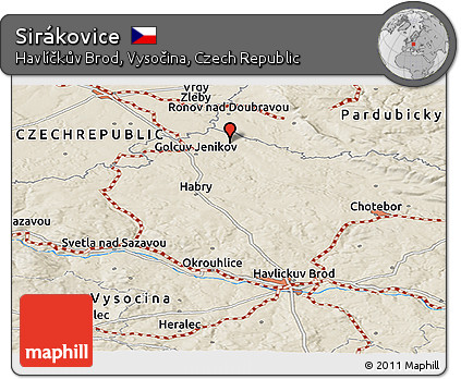 Shaded Relief Panoramic Map of Sirákovice