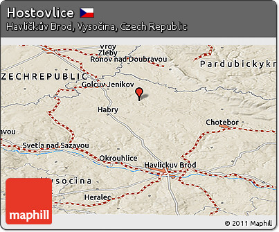 Shaded Relief Panoramic Map of Hostovlice