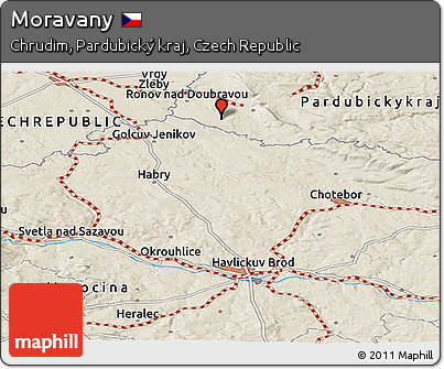 Shaded Relief Panoramic Map of Moravany