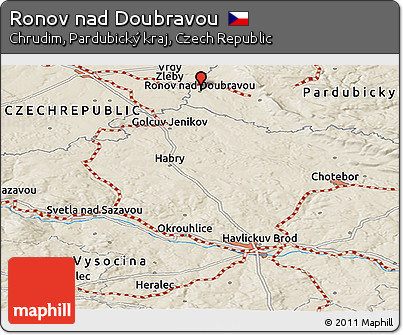 Shaded Relief Panoramic Map of Ronov Nad Doubravou