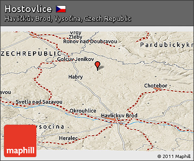 Shaded Relief Panoramic Map of Hostovlice