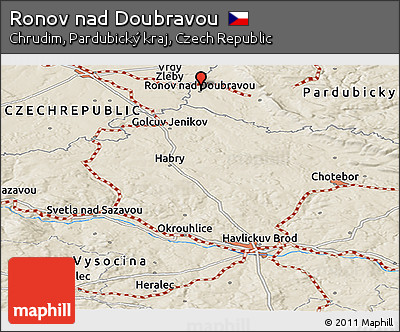 Shaded Relief Panoramic Map of Ronov Nad Doubravou