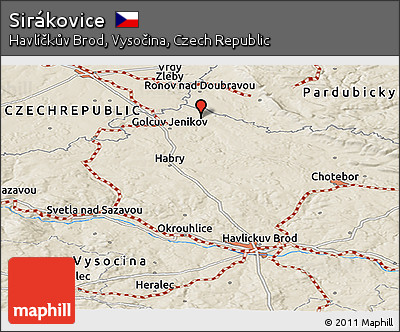 Shaded Relief Panoramic Map of Sirákovice